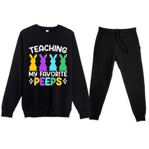 Cute Teaching My Favorite Peeps Happy Easter Day Teacher Premium Crewneck Sweatsuit Set