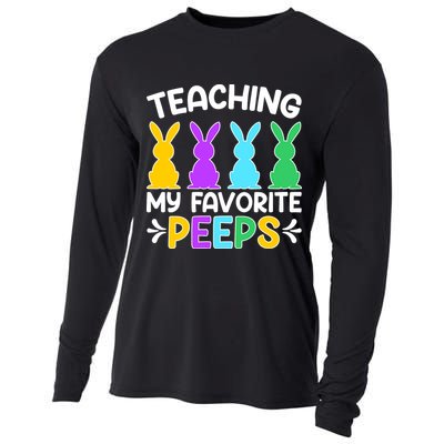 Cute Teaching My Favorite Peeps Happy Easter Day Teacher Cooling Performance Long Sleeve Crew
