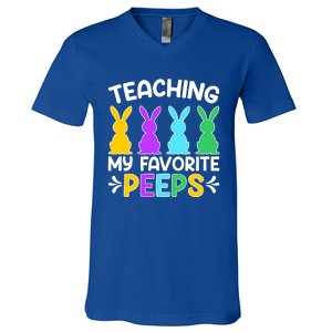 Cute Teaching My Favorite Peeps Happy Easter Day Teacher V-Neck T-Shirt