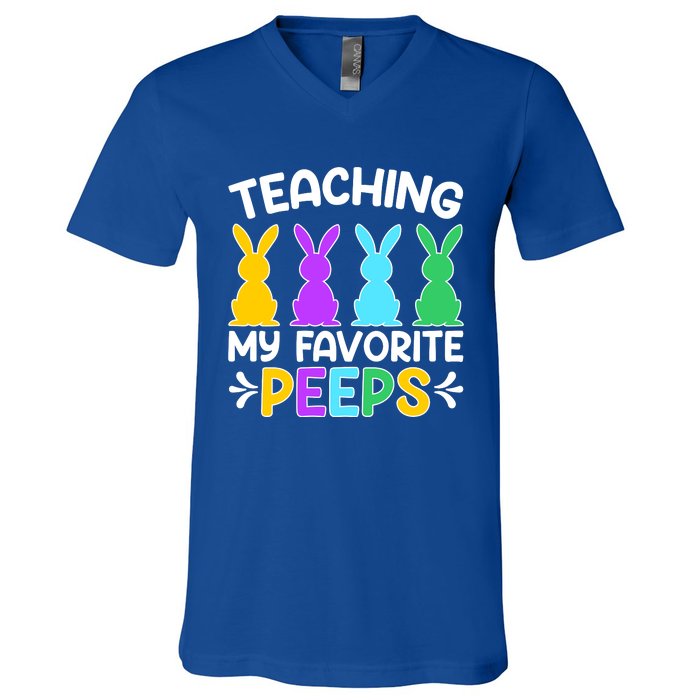 Cute Teaching My Favorite Peeps Happy Easter Day Teacher V-Neck T-Shirt