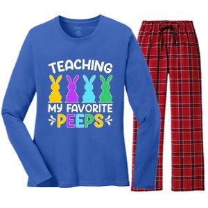 Cute Teaching My Favorite Peeps Happy Easter Day Teacher Women's Long Sleeve Flannel Pajama Set 