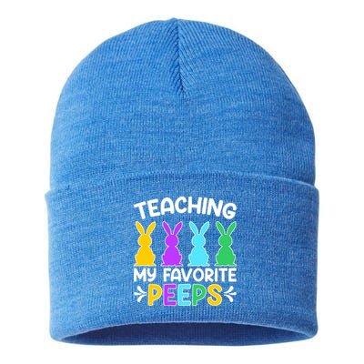 Cute Teaching My Favorite Peeps Happy Easter Day Teacher Sustainable Knit Beanie