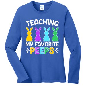 Cute Teaching My Favorite Peeps Happy Easter Day Teacher Ladies Long Sleeve Shirt