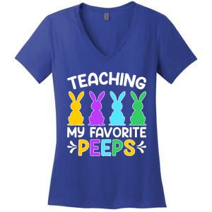 Cute Teaching My Favorite Peeps Happy Easter Day Teacher Women's V-Neck T-Shirt