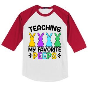 Cute Teaching My Favorite Peeps Happy Easter Day Teacher Kids Colorblock Raglan Jersey