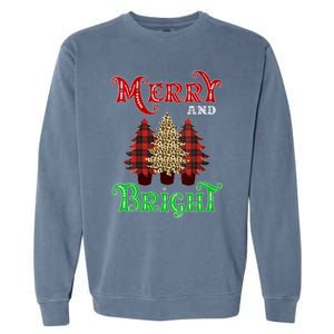 Christmas Trees Merry And Bright Xmas Leopard Buffalo Plaid Vneck Garment-Dyed Sweatshirt