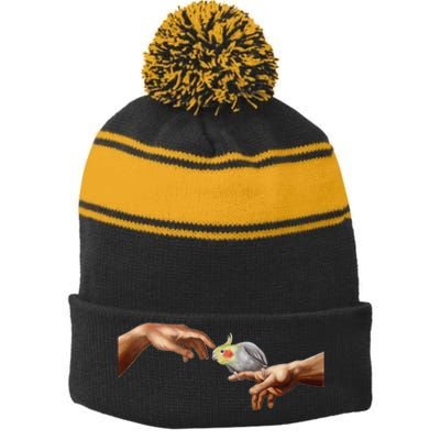 Cockatiel Touch Michelangelo Birb Parrot Hand Scritch Stripe Pom Pom Beanie