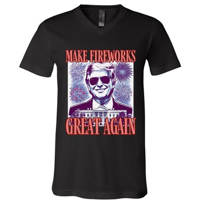 Cute Trump Make Fireworks Great Again 4th Of July 2025 V-Neck T-Shirt