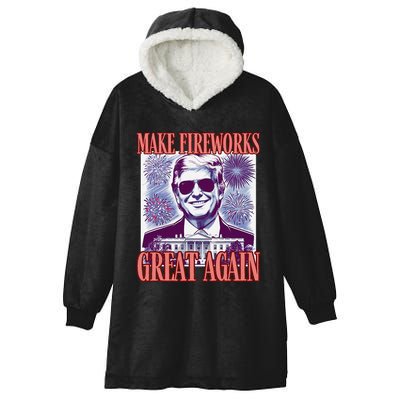 Cute Trump Make Fireworks Great Again 4th Of July 2025 Hooded Wearable Blanket