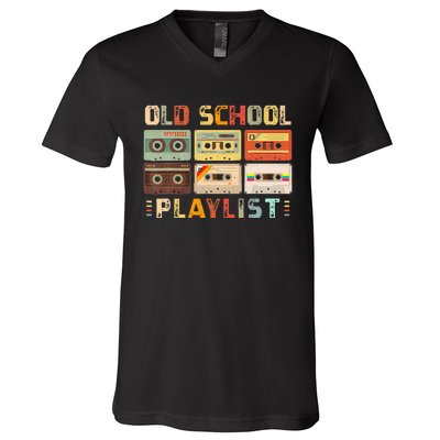 Cassette Tape Music 80s Retro Old School Playlist V-Neck T-Shirt