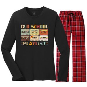 Cassette Tape Music 80s Retro Old School Playlist Women's Long Sleeve Flannel Pajama Set 