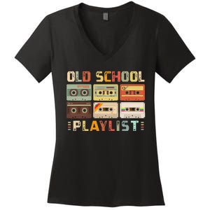 Cassette Tape Music 80s Retro Old School Playlist Women's V-Neck T-Shirt