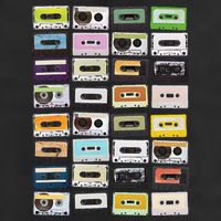 Cassette Tapes Mixtapes 1980s Radio Music Graphic Print 7 Panel Mesh Trucker Snapback Hat