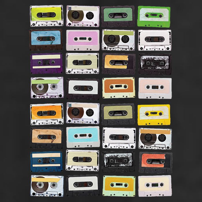 Cassette Tapes Mixtapes 1980s Radio Music Graphic Print 7 Panel Mesh Trucker Snapback Hat