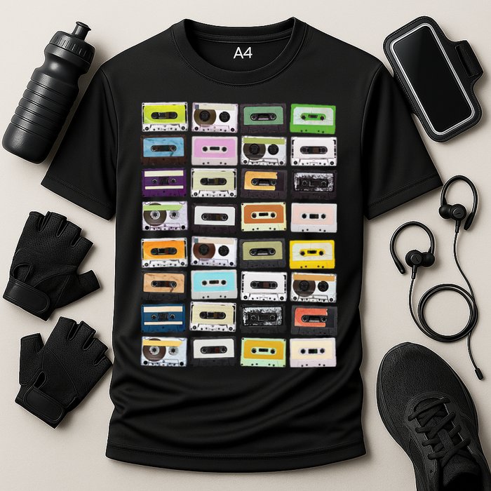 Cassette Tapes Mixtapes 1980s Radio Music Graphic Print Cooling Performance Crew T-Shirt