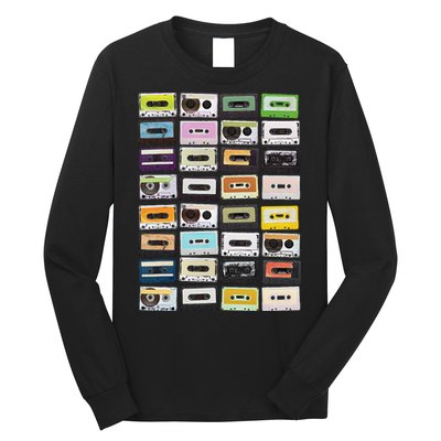 Cassette Tapes Mixtapes 1980s Radio Music Graphic Print Long Sleeve Shirt