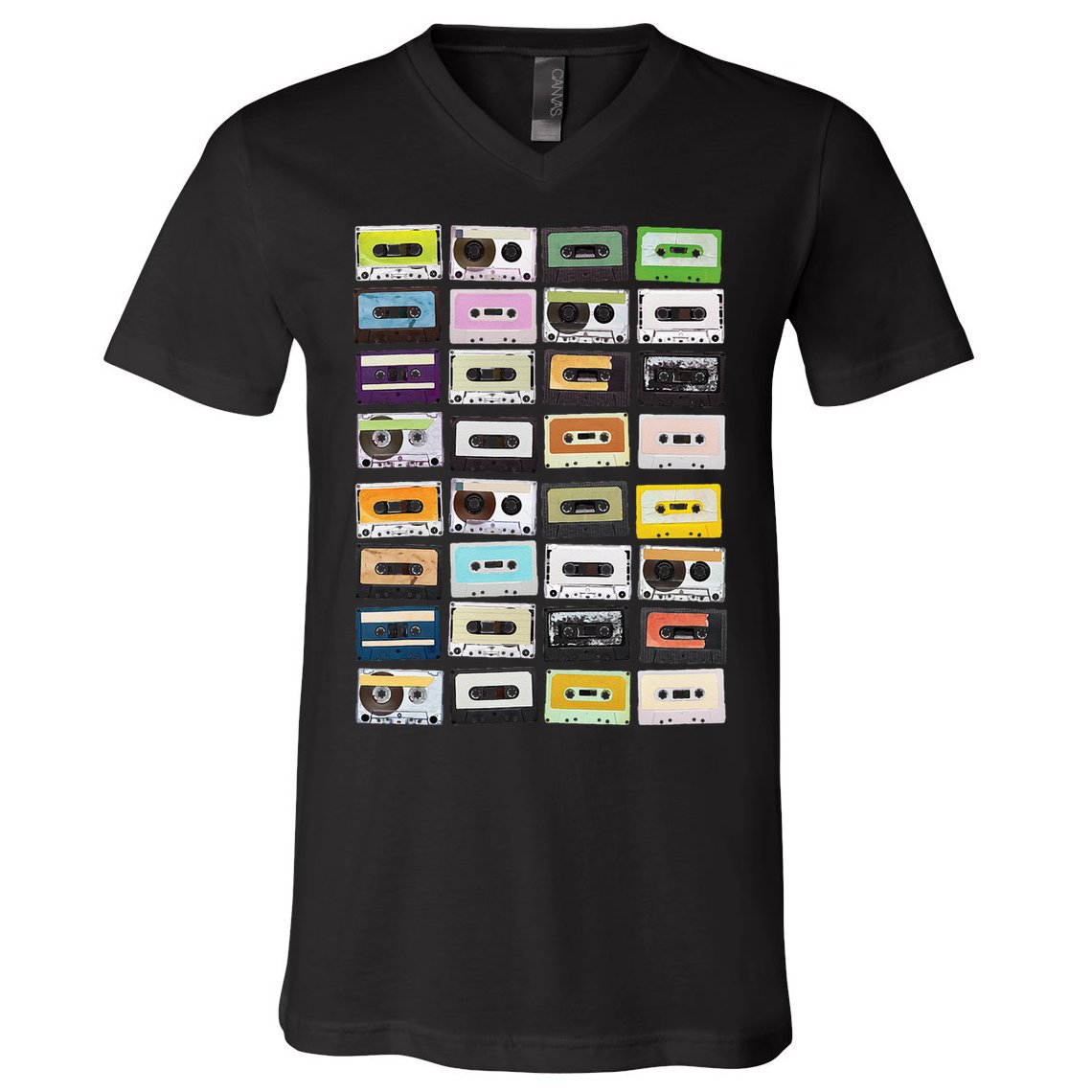 Cassette Tapes Mixtapes 1980s Radio Music Graphic Print V-Neck T-Shirt