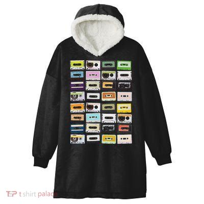 Cassette Tapes Mixtapes 1980s Radio Music Graphic Print Hooded Wearable Blanket