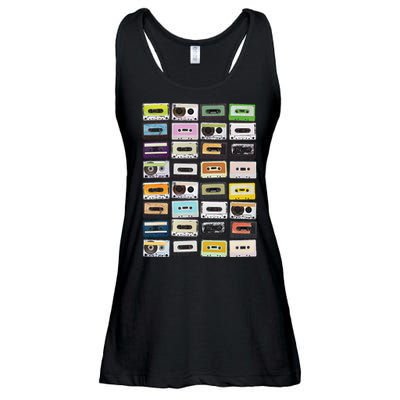 Cassette Tapes Mixtapes 1980s Radio Music Graphic Print Ladies Essential Flowy Tank