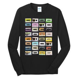 Cassette Tapes Mixtapes 1980s Radio Music Graphic Print Tall Long Sleeve T-Shirt