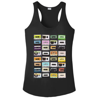 Cassette Tapes Mixtapes 1980s Radio Music Graphic Print Ladies PosiCharge Competitor Racerback Tank