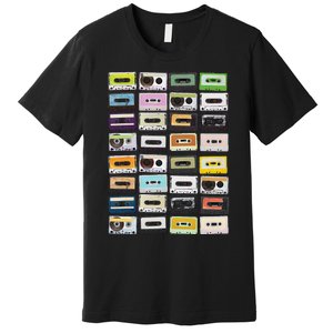 Cassette Tapes Mixtapes 1980s Radio Music Graphic Print Premium T-Shirt