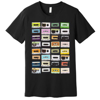 Cassette Tapes Mixtapes 1980s Radio Music Graphic Print Premium T-Shirt