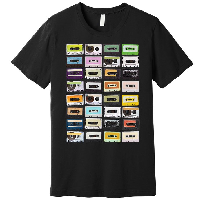 Cassette Tapes Mixtapes 1980s Radio Music Graphic Print Premium T-Shirt