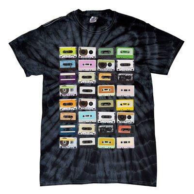 Cassette Tapes Mixtapes 1980s Radio Music Graphic Print Tie-Dye T-Shirt