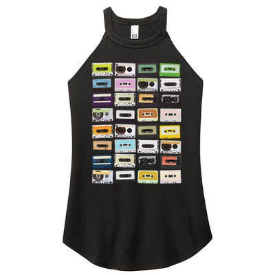 Cassette Tapes Mixtapes 1980s Radio Music Graphic Print Women's Perfect Tri Rocker Tank