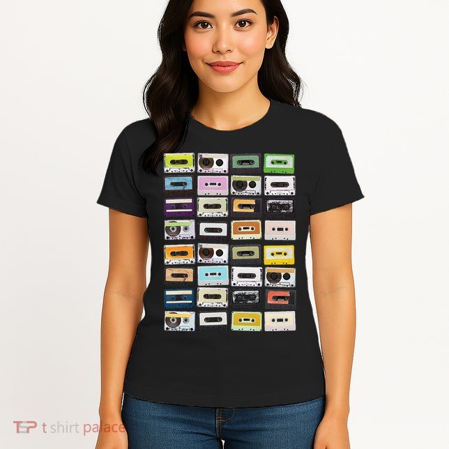 Cassette Tapes Mixtapes 1980s Radio Music Graphic Print Womens T-Shirt