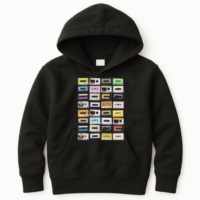 Cassette Tapes Mixtapes 1980s Radio Music Graphic Print Kids Hoodie