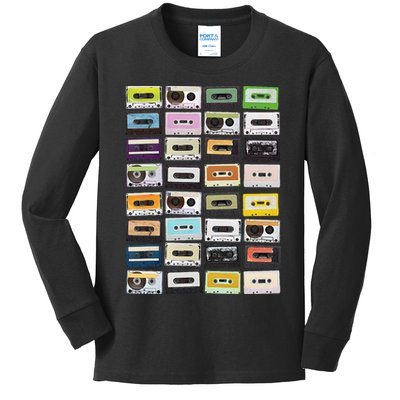 Cassette Tapes Mixtapes 1980s Radio Music Graphic Print Kids Long Sleeve Shirt