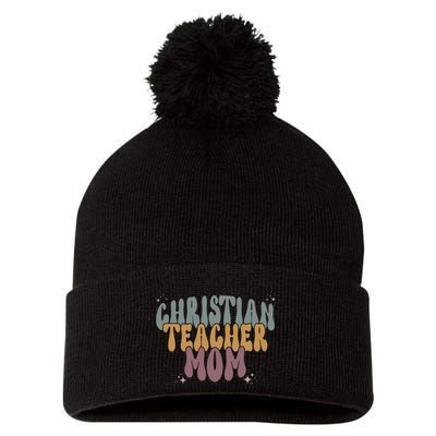 Christian Teacher Mom Retro Pom Pom 12in Knit Beanie