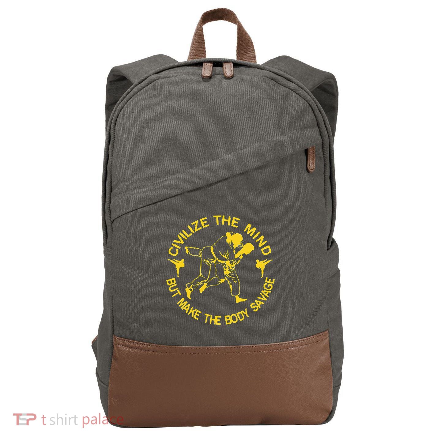 Civilize The Mind But Make The Body Savage MMA BJJ Jiu Jitsu Cotton Canvas Backpack