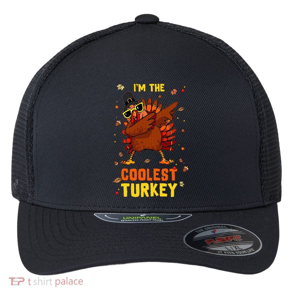 Coolest Turkey Matching Family Group Thanksgiving Party PJ Flexfit Unipanel Trucker Cap