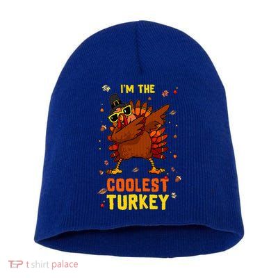 Coolest Turkey Matching Family Group Thanksgiving Party PJ Short Acrylic Beanie