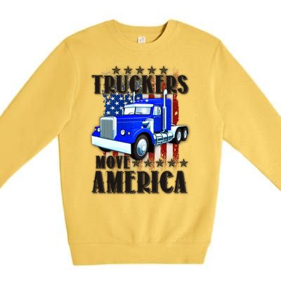 Cool Truckers Move America Semi Truck Distressed Flag Premium Crewneck Sweatshirt