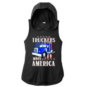 Cool Truckers Move America Semi Truck Distressed Flag Ladies PosiCharge Tri-Blend Wicking Draft Hoodie Tank