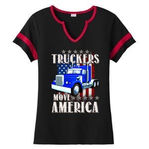 Cool Truckers Move America Semi Truck Distressed Flag Ladies Halftime Notch Neck Tee