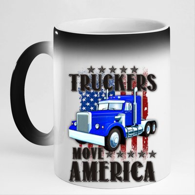 Cool Truckers Move America Semi Truck Distressed Flag 11oz Black Color Changing Mug