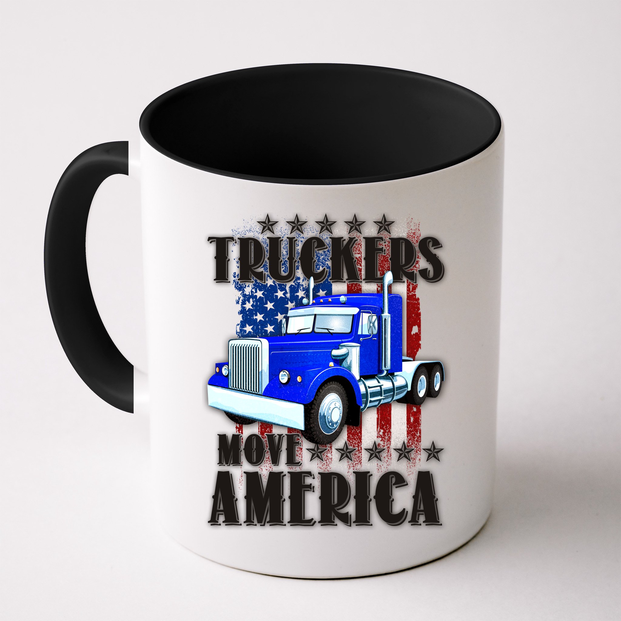 Cool Truckers Move America Semi Truck Distressed Flag Mug