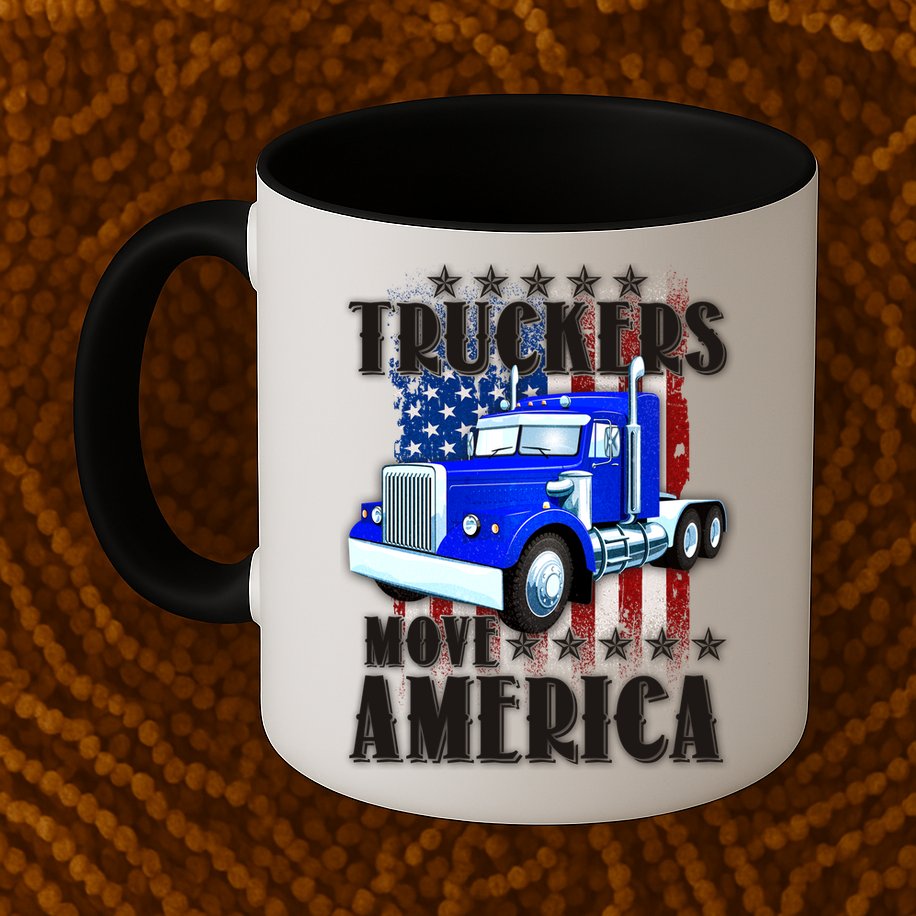 Cool Truckers Move America Semi Truck Distressed Flag Mug