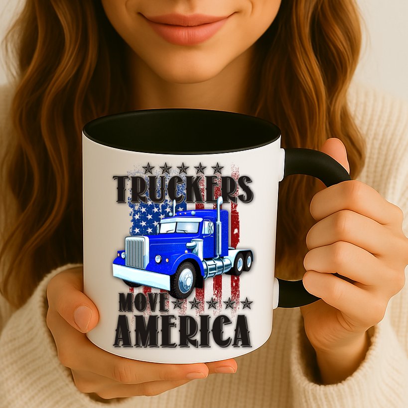 Cool Truckers Move America Semi Truck Distressed Flag Mug