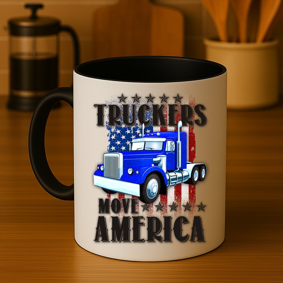 Cool Truckers Move America Semi Truck Distressed Flag Mug