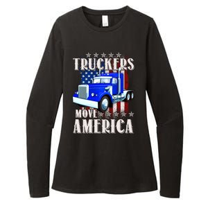 Cool Truckers Move America Semi Truck Distressed Flag Womens CVC Long Sleeve Shirt