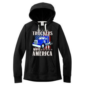 Cool Truckers Move America Semi Truck Distressed Flag Women's Fleece Hoodie