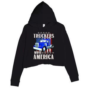 Cool Truckers Move America Semi Truck Distressed Flag Crop Fleece Hoodie