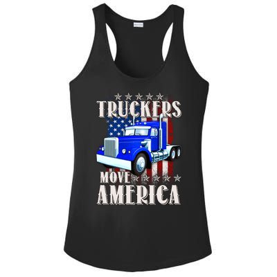 Cool Truckers Move America Semi Truck Distressed Flag Ladies PosiCharge Competitor Racerback Tank