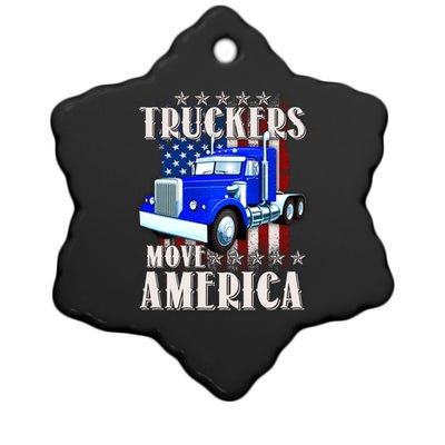 Cool Truckers Move America Semi Truck Distressed Flag Ceramic Star Ornament